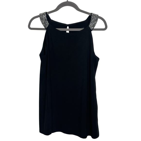 Onyx Moda Black Sleeveless Rhinestone Top Size Medium Classic Going Out Top USA - Picture 1 of 6